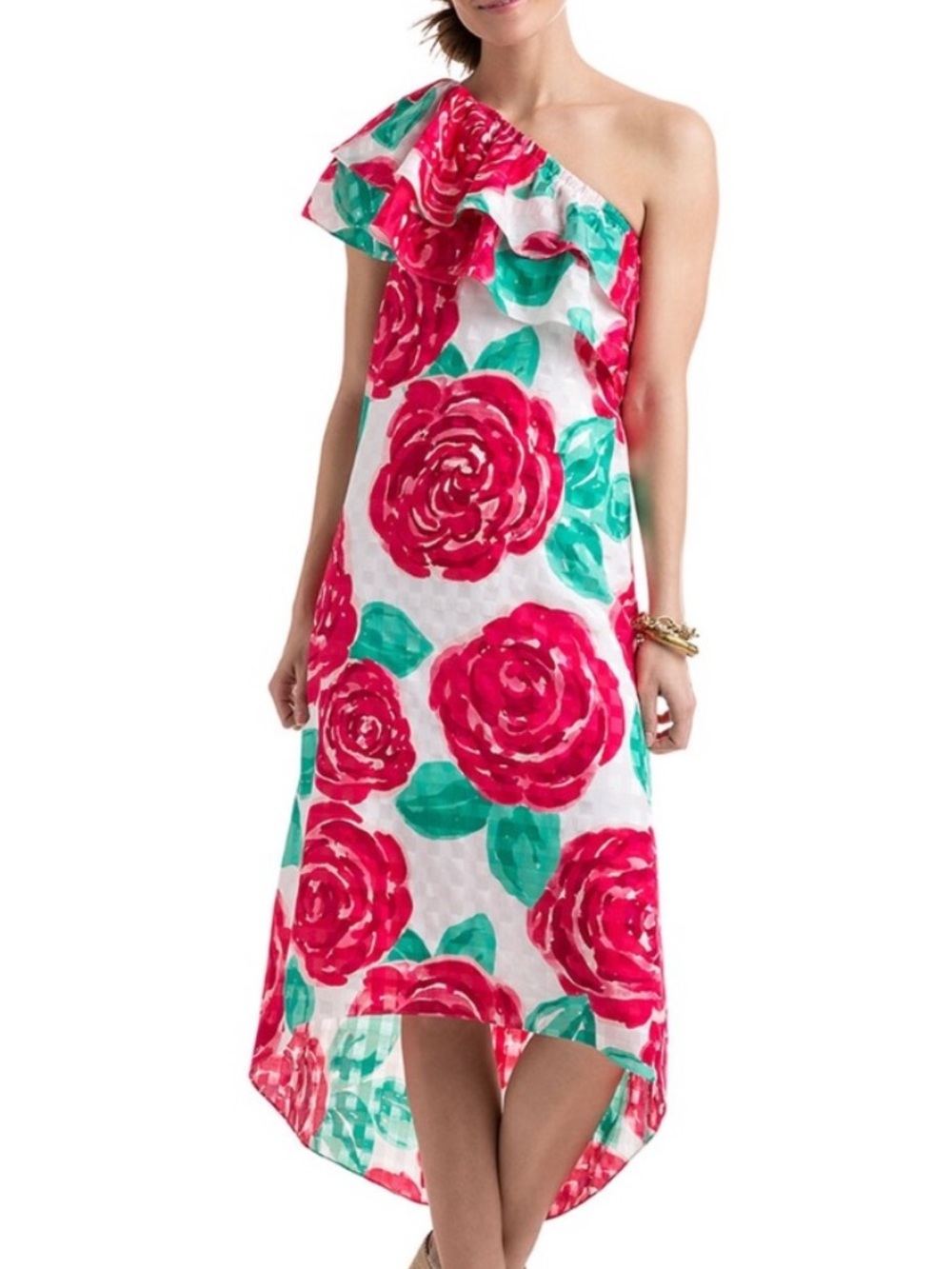 Vineyard Vines Run For The Roses One Shoulder Dress Size 10